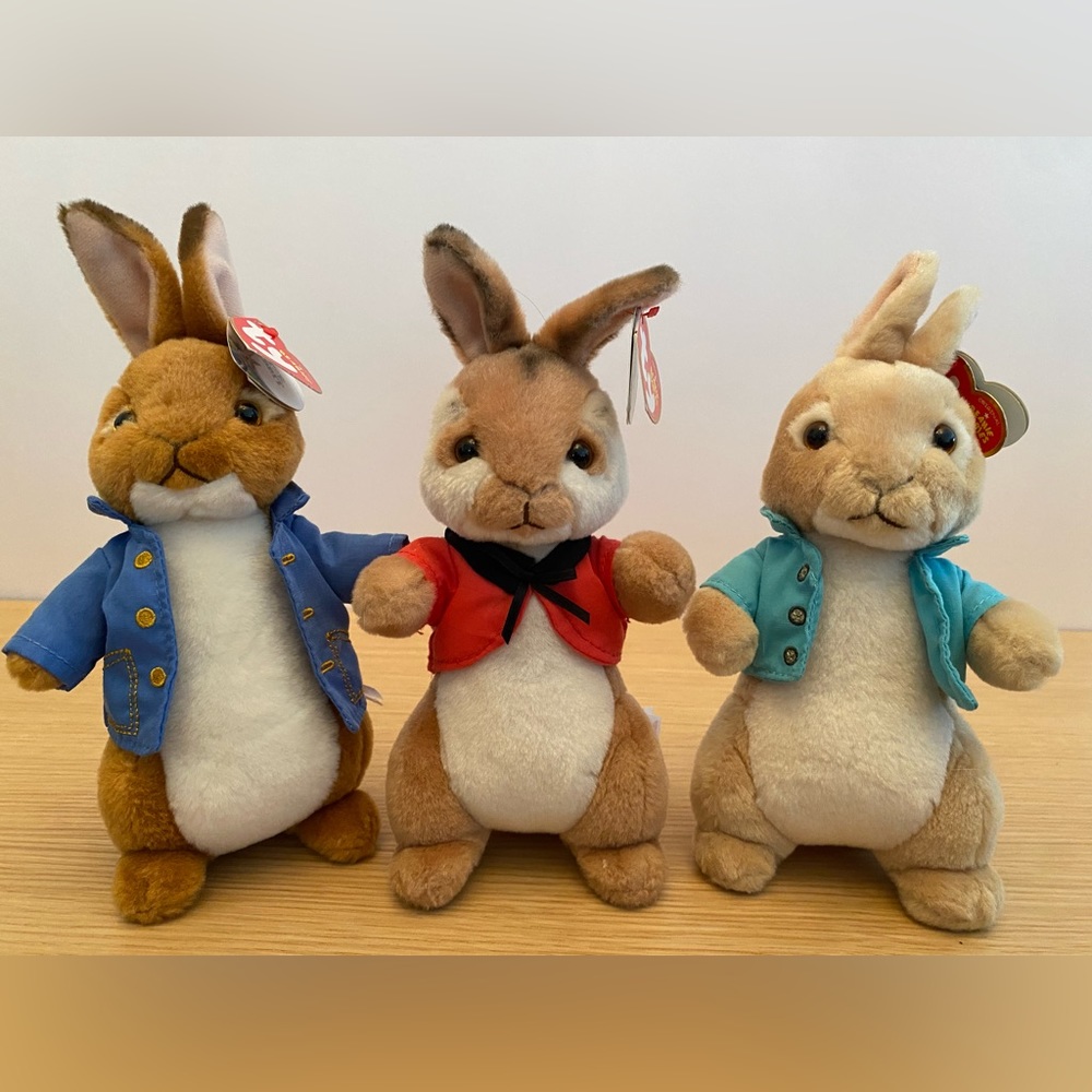 Set of 3 Beanie Babies Peter Rabbit Plush Dolls, Peter, Flopsy and Cotton Tail